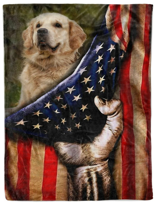 Golden Retriever American Flag Patriotic Blanket