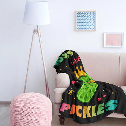 Funny Glitter Pickle Queen Black Blanket Gift