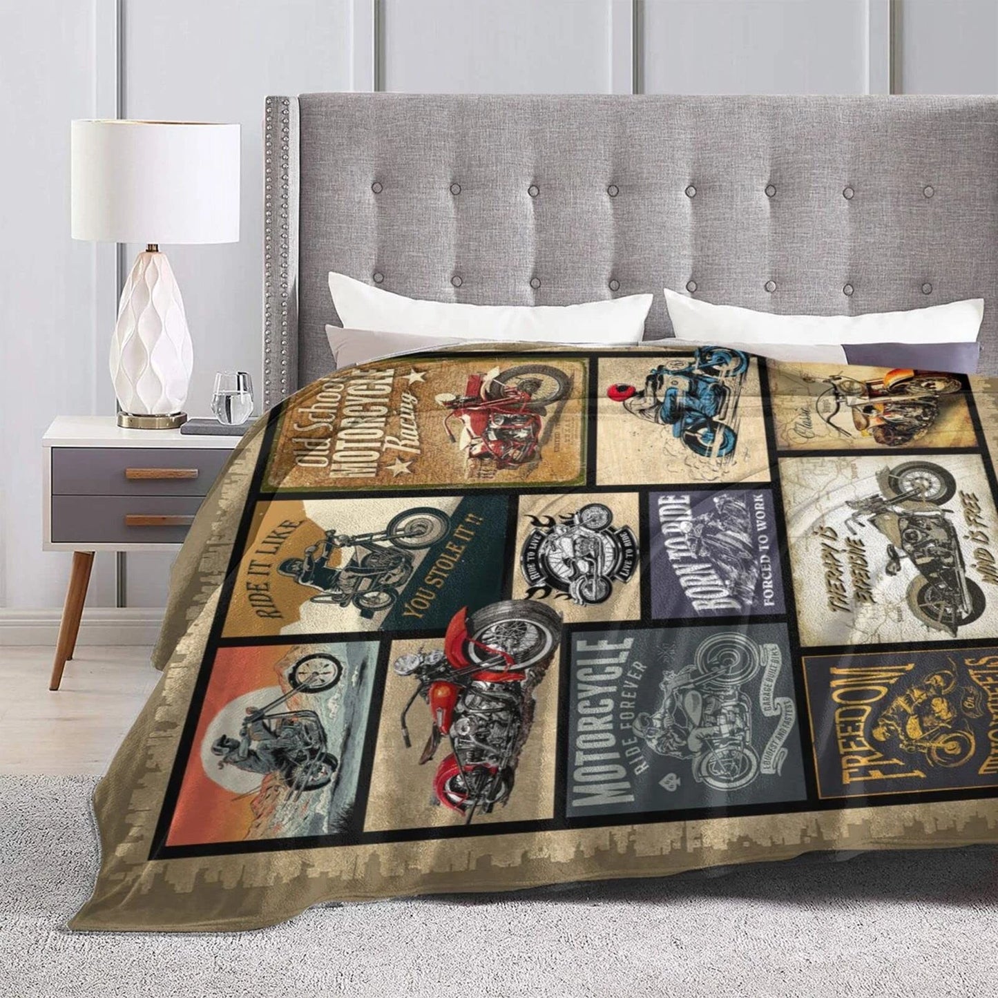 Vintage Motorcycle Collage Throw Blanket