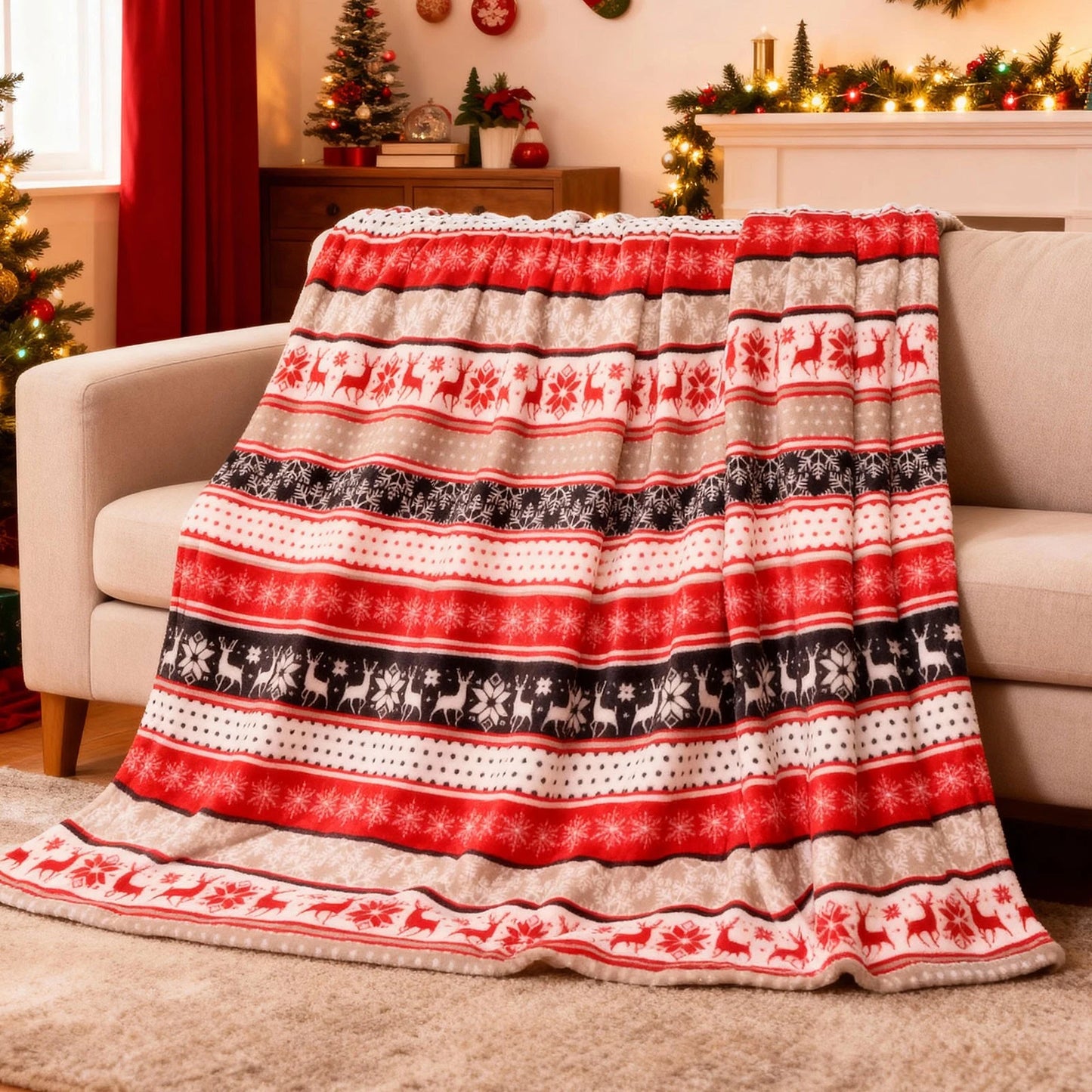 Christmas Blanket, Fair Isle Reindeer Holiday