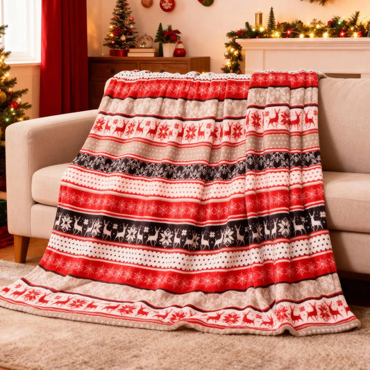 Christmas Blanket, Fair Isle Reindeer Holiday