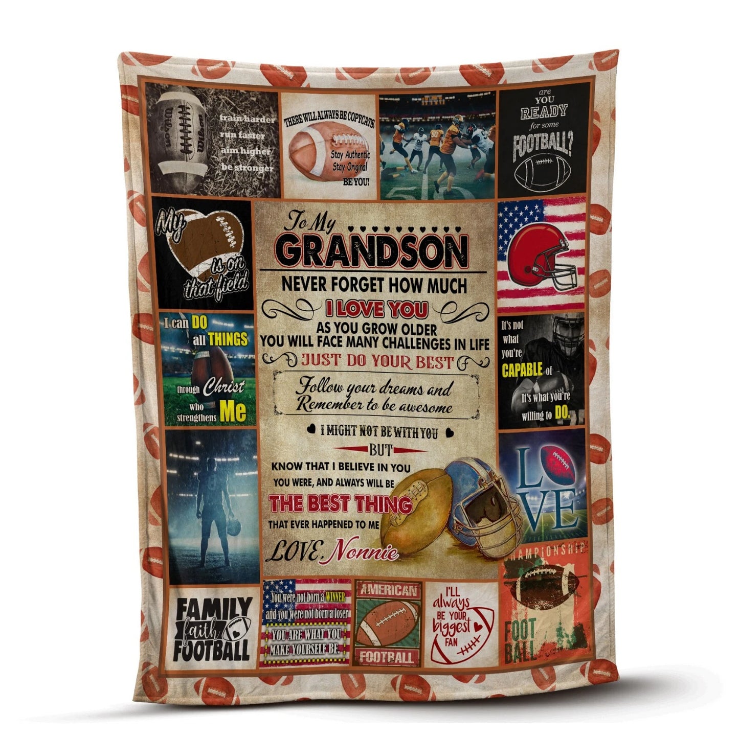 To My Grandson Football Blanket Gift