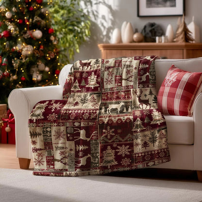 Christmas Deer Quilt Blanket Cabin