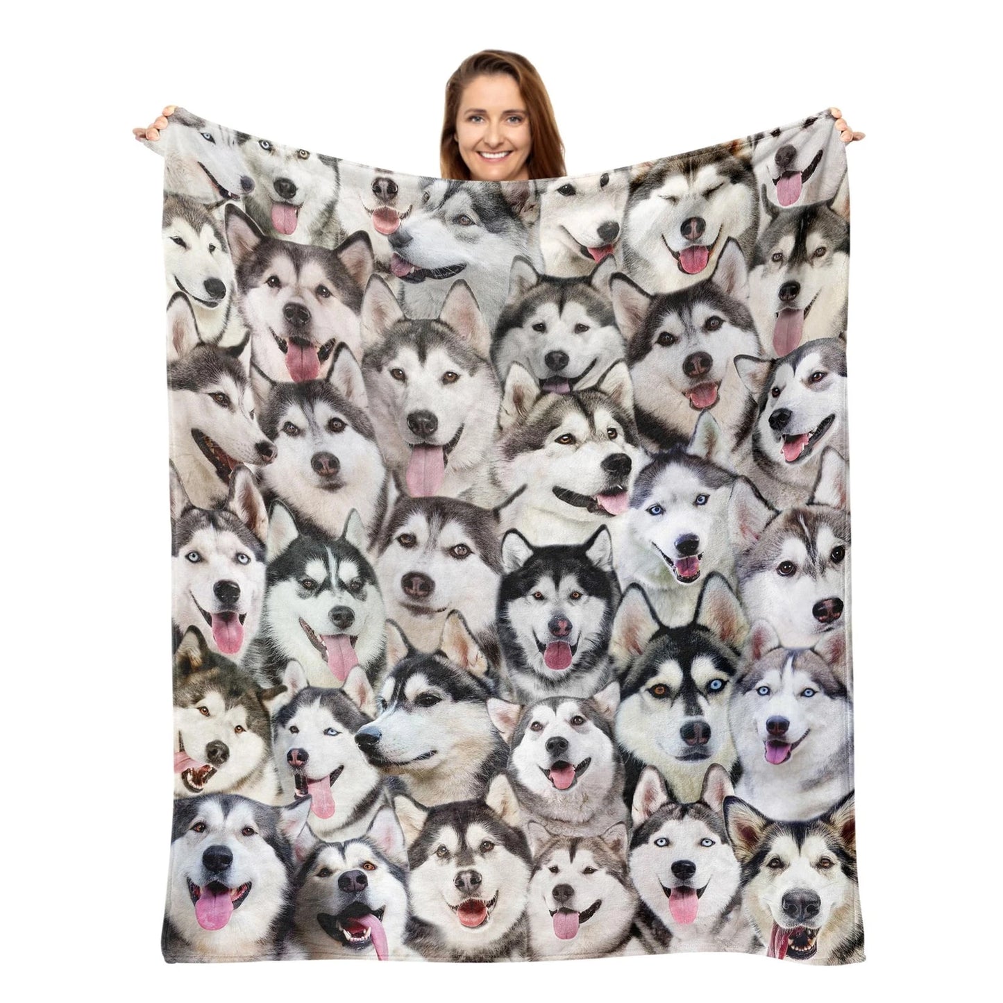 Husky Faces Pattern Dog Lover Blanket