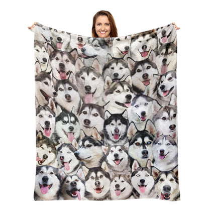 Husky Faces Pattern Dog Lover Blanket