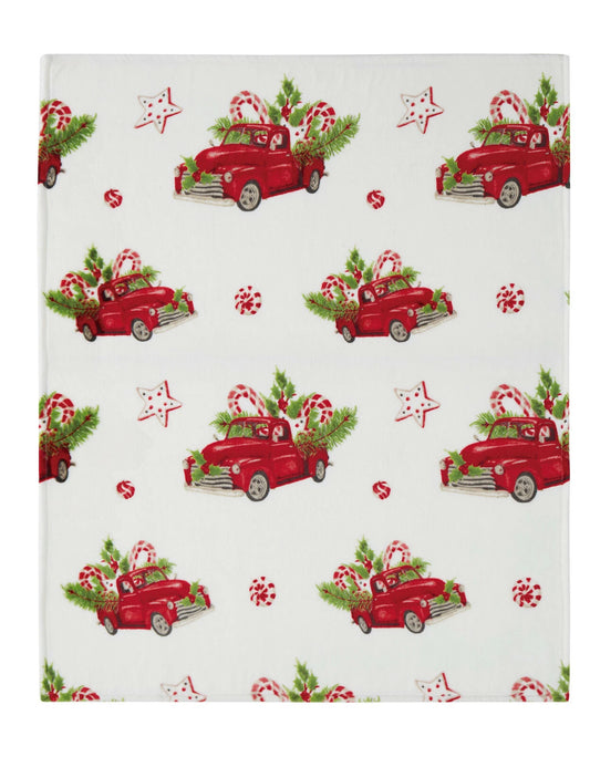 Christmas Truck Blanket, Candy Cane Holiday Throw Decor