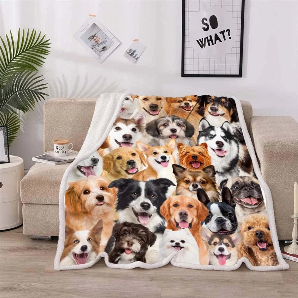 Mixed Dog Breeds Photo Collage Blanket