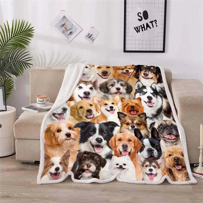 Mixed Dog Breeds Photo Collage Blanket