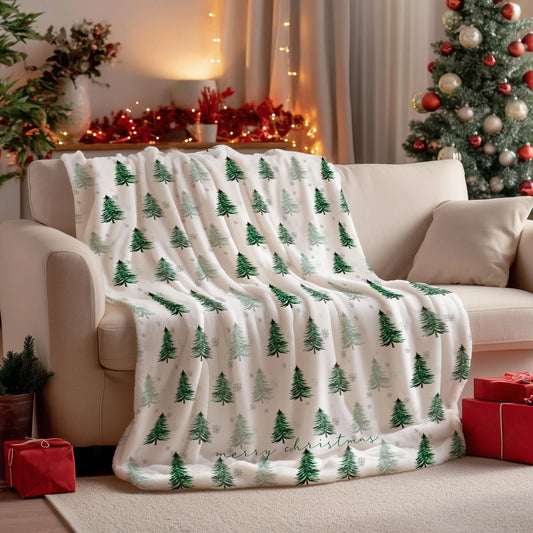 Christmas Tree Blanket, Minimalist Holiday Pine Throw