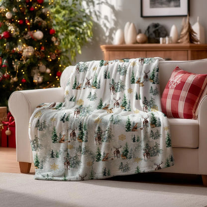 Christmas Deer Forest Winter Throw Blanket