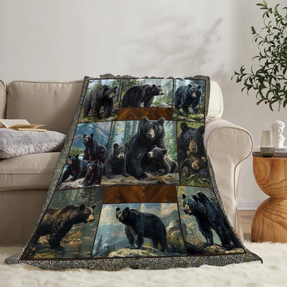 Black Bear Photo Collage Blanket Cabin
