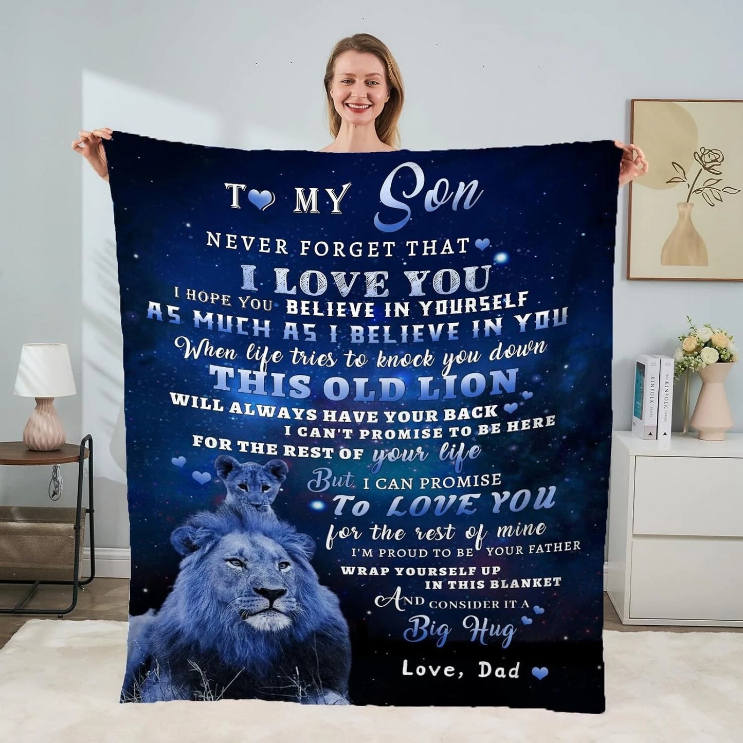 To My Son Lion Dad Love Blanket For Dad Blue