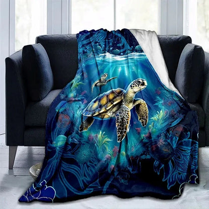 Deep Ocean Sea Turtle Blue Art Throw Blanket