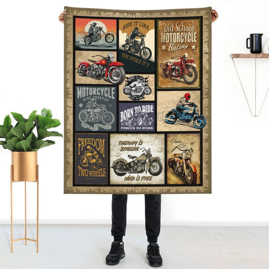 Vintage Motorcycle Collage Throw Blanket