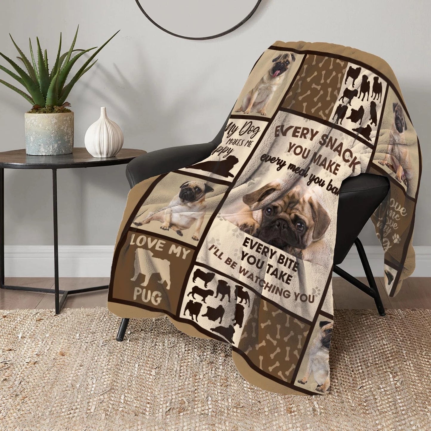 Pug Every Snack I'll Be Watching You Blanket