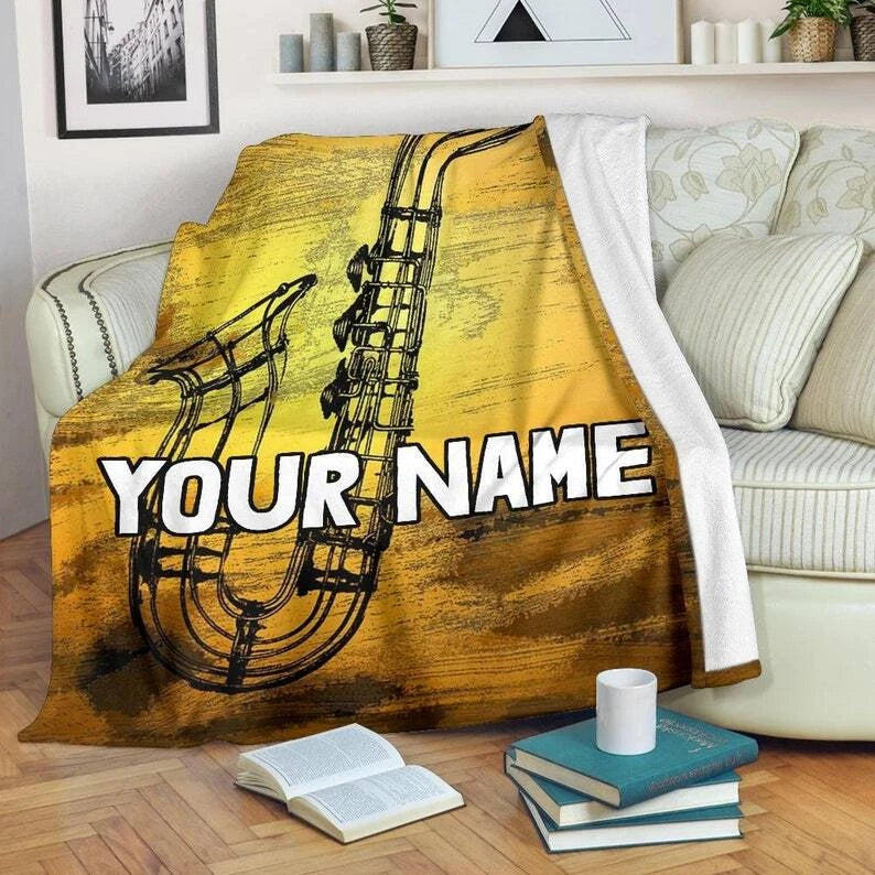 Personalized Saxophone Music Throw Blanket
