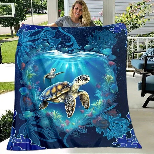 Deep Ocean Sea Turtle Blue Art Throw Blanket