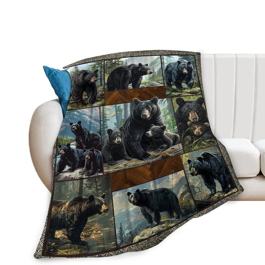 Black Bear Photo Collage Blanket Cabin