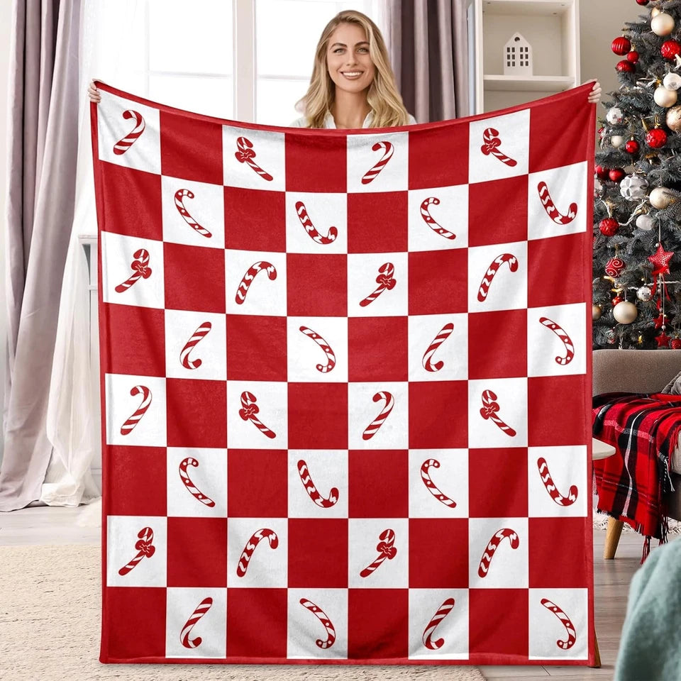 Candy Cane Blanket, Checkered Christmas Holiday Decor