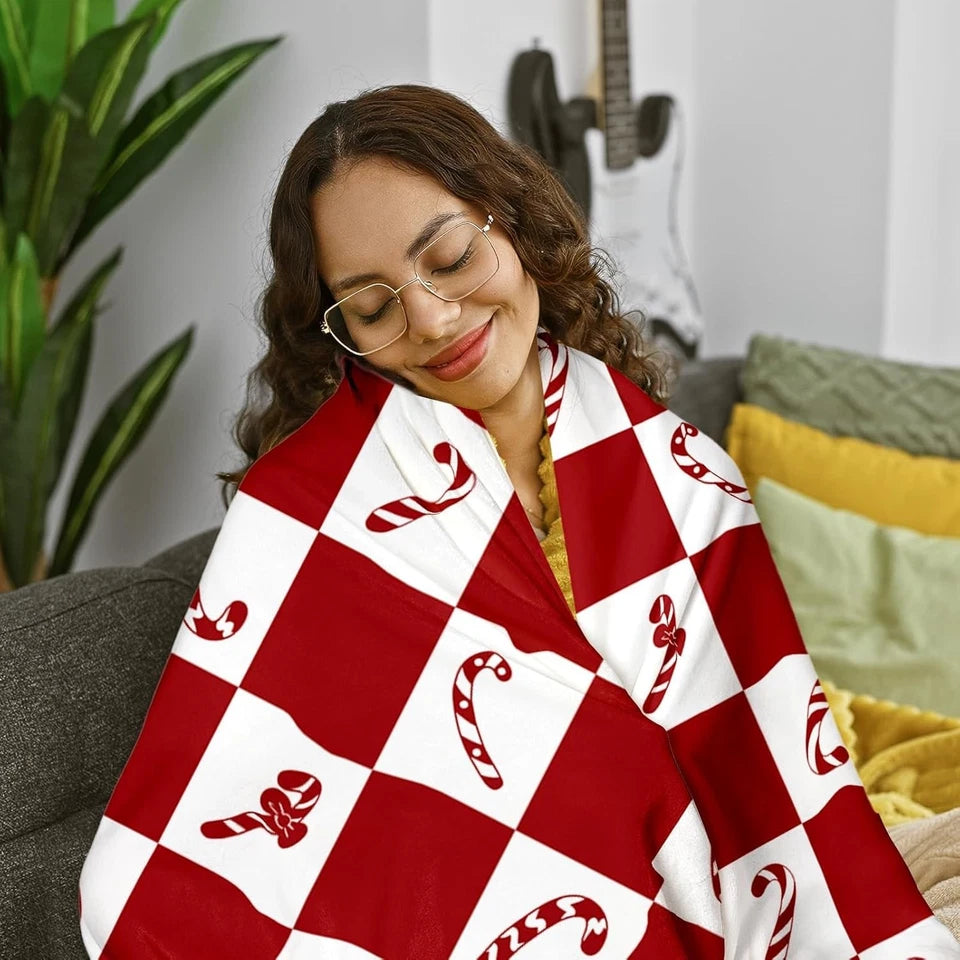 Candy Cane Blanket, Checkered Christmas Holiday Decor
