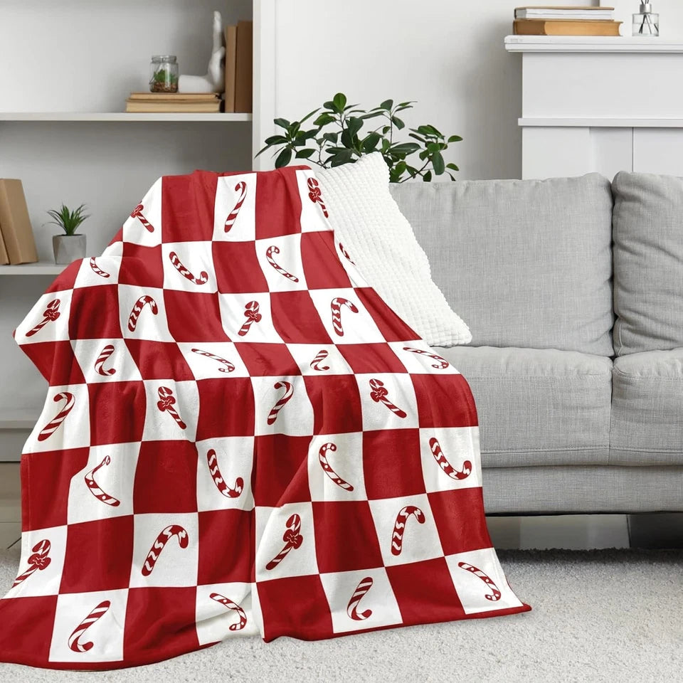 Candy Cane Blanket, Checkered Christmas Holiday Decor