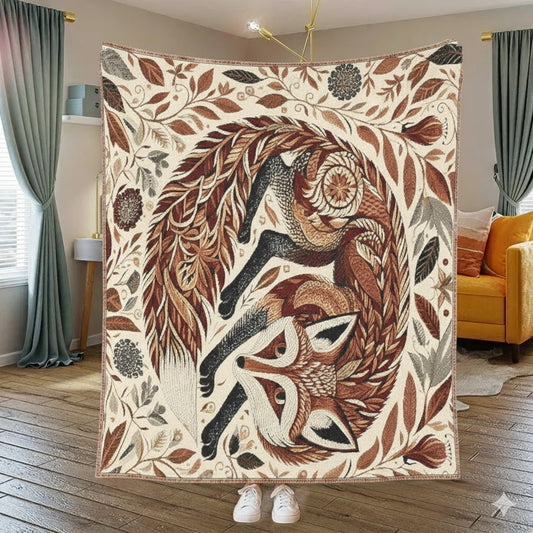 Cozy Fox Mandala Art Blanket, Brown Boho Throw