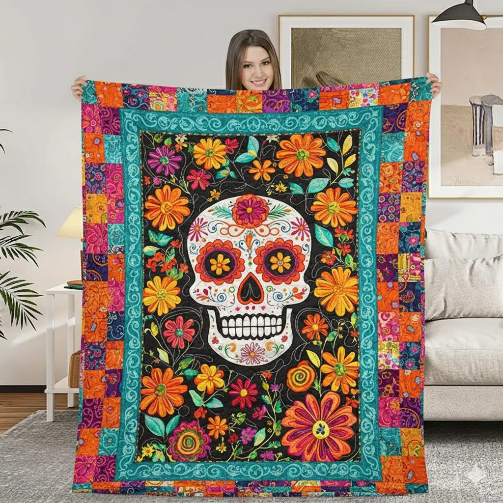 Sugar Skull Blanket, Dia de Muertos Floral