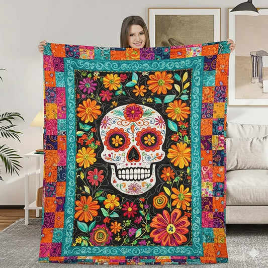 Sugar Skull Blanket, Dia de Muertos Floral